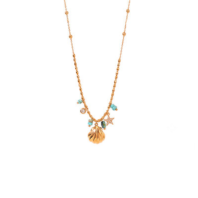 Collier breloques Azurea - coquillage perle etoile - Acier inoxydable - Bijoux fantaisie femme - idée cadeau -été - Olympe bijoux - Colliers - chaine-