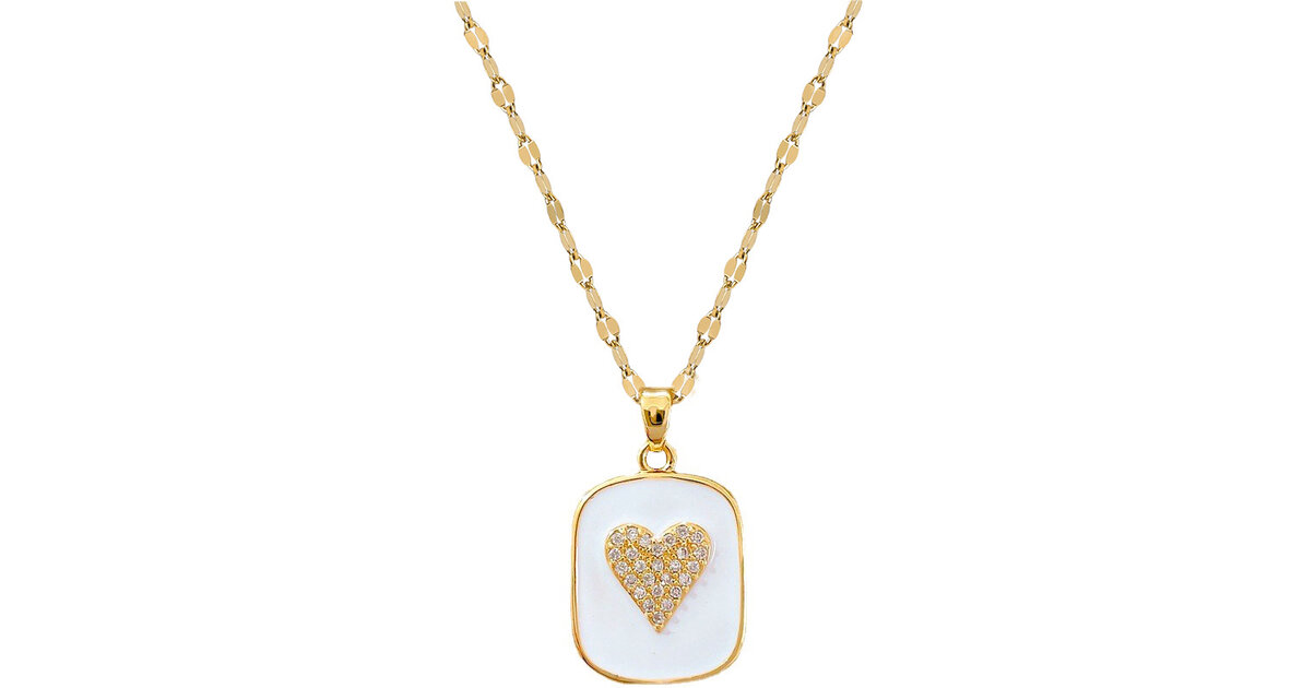 Collier Femme Pendentif Cœur En Cristal Blanc - Chaîne Plaquée Or Jaune 41-45 Cm - Neuf Avec étiquettes
