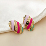 Boucles-d-oreilles-lucinda-Acier-inoxydable-email-rose-vert-Olympe-bijoux-bagues-colliers-sautoirs-joncs-bracelets-creoles