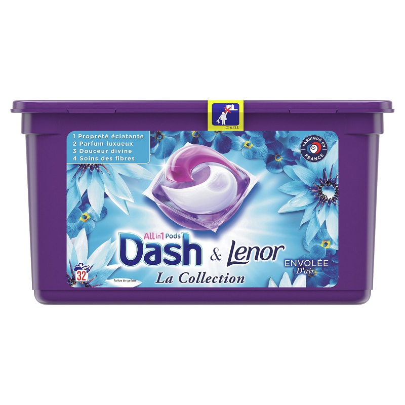 DASH - LESSIVE CAPSULE ENVOLEE D'AIR 3 EN 1 Boite de 803g - Le Linge/Lessive  Tablettes et Pods 