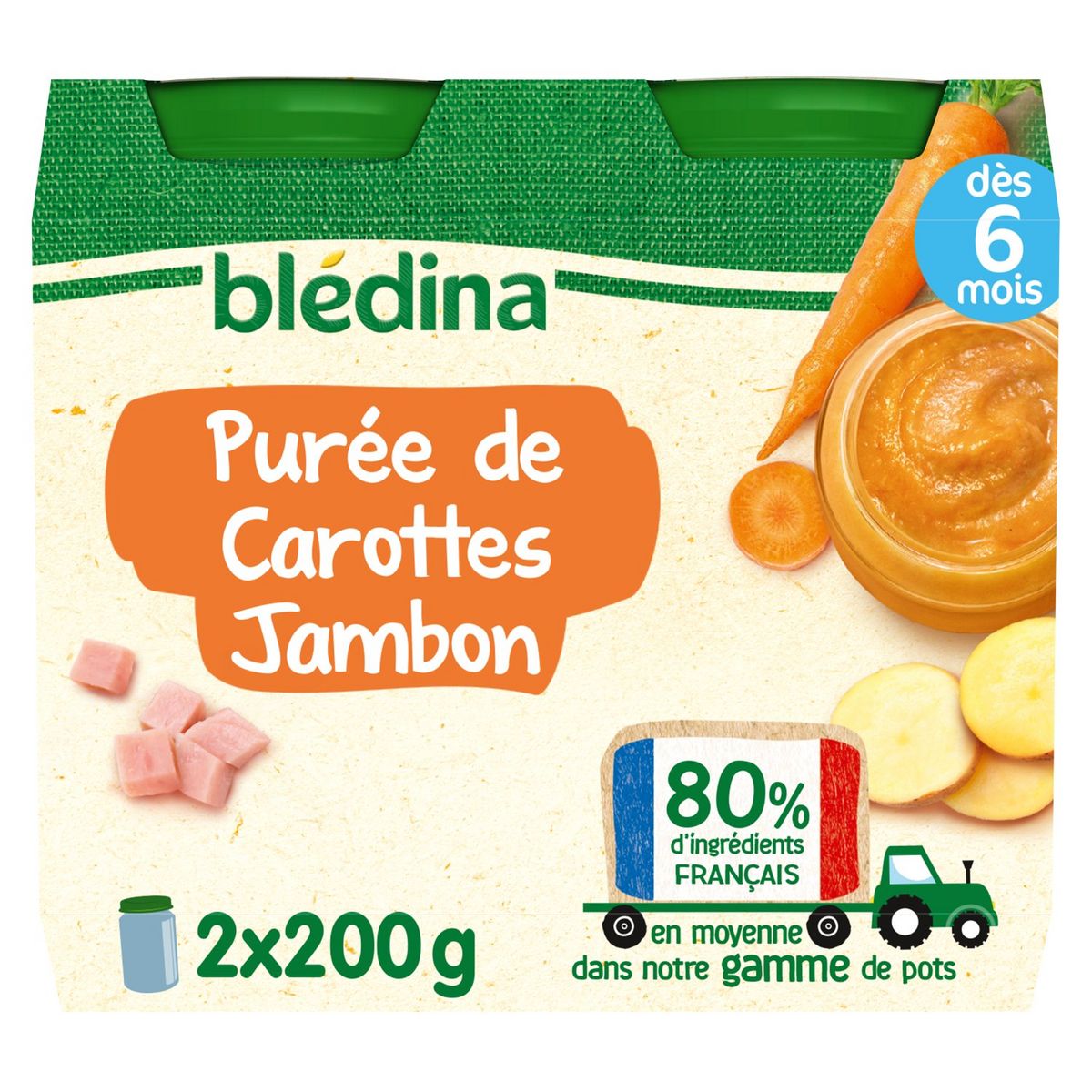 Blédina Bols de légumes et viandes dès 8 mois Carotte Riz Jambon 200g MAXI  LOT x6 