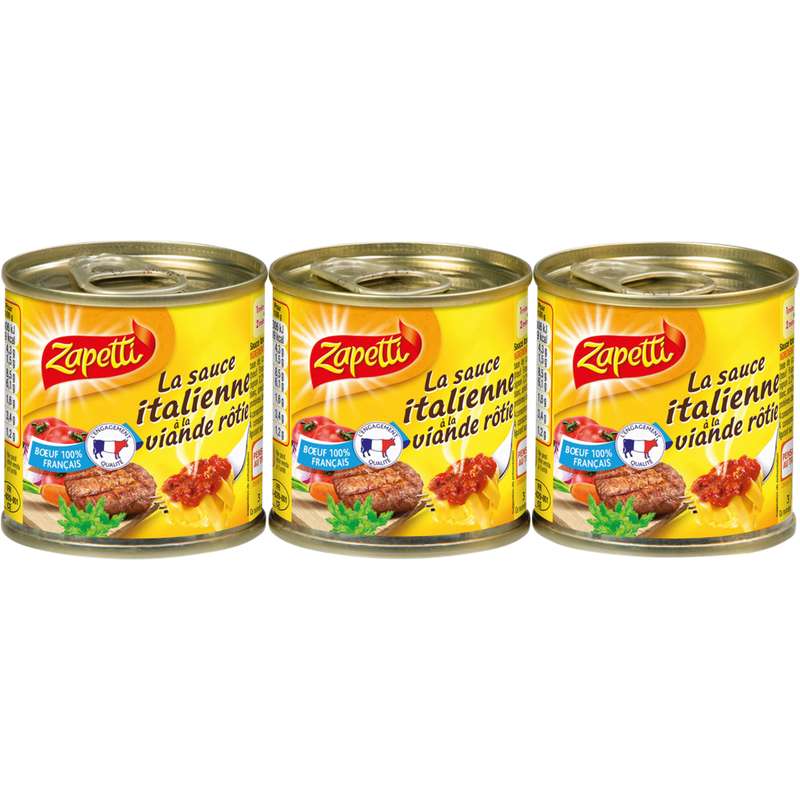 ZAPETTI - SAUCE ITALIENNE A LA VIANDE ROTIE 3 boites de 95g