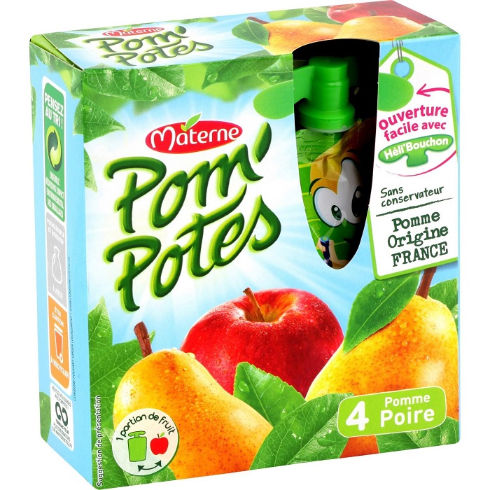 POM'POTES Compotes Gourdes Pomme Nature 4x90g - Materne - 360 g