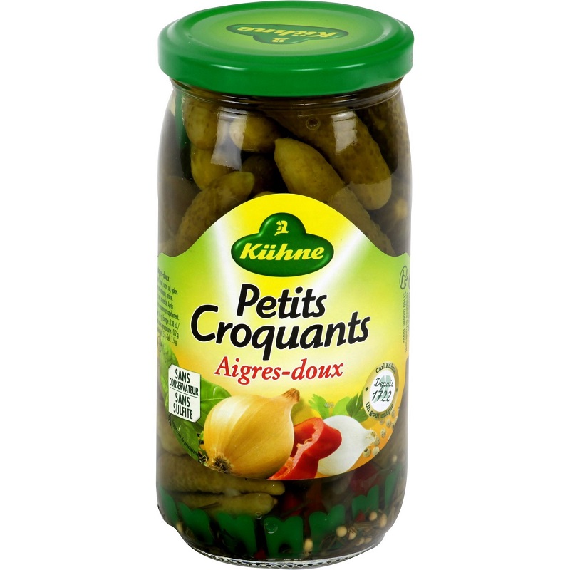 KÜHNE CORNICHONS AIGRESDOUX PETITS CROQUANTS Pot de 185g Huiles