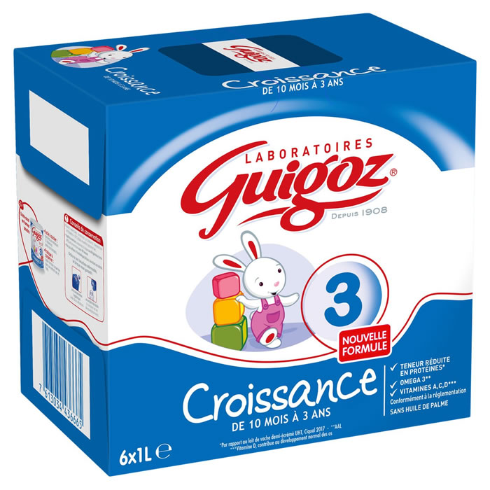 Pack Lait de Croissance 3 - de 10 mois à 3 ans, Guigoz (4 x 1 L)