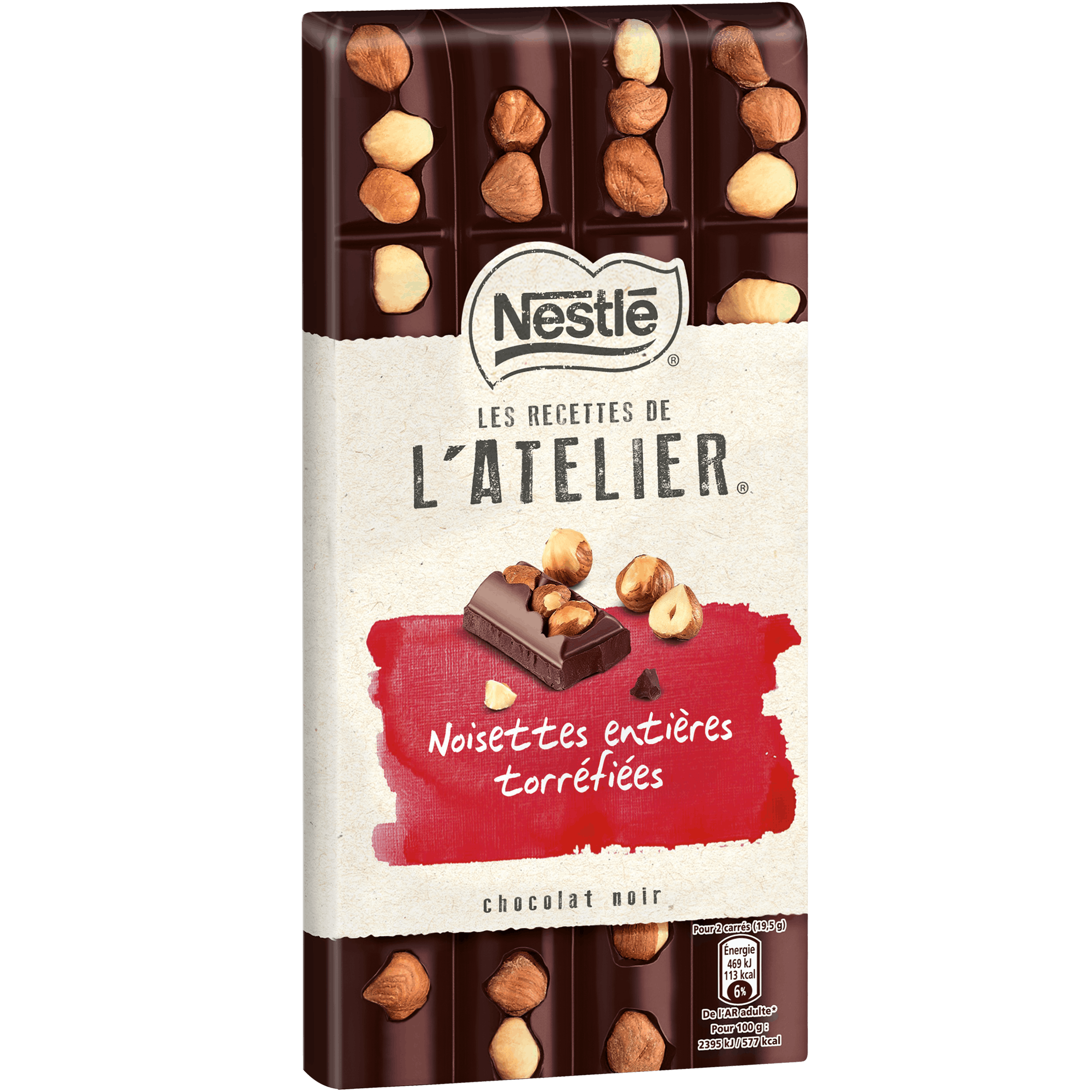Tablette de chocolat noisettes entières torréfiées NESTLE LES RECETTES DE  L'ATELIER
