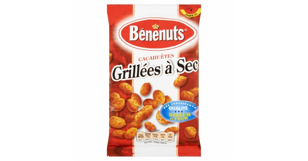 BENENUTS - CACAHUETES GRILLEES A SEC Paquet de 120g, 200g ou 320g -  Apritif et Chips/Cacahutes, Fruits secs et Pistaches - clic-shopping.com