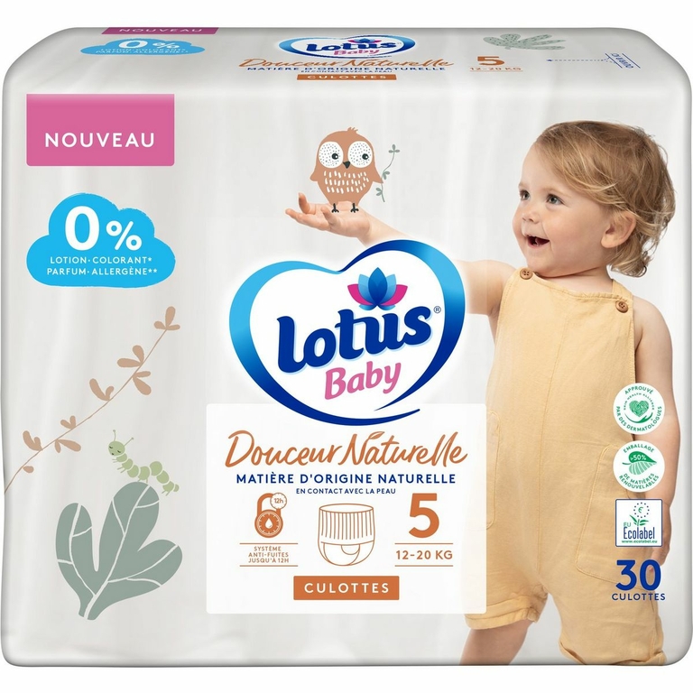 LOTUS BABY Couches-culottes Natural Touch 13-20kg taille 5 72 couches pas  cher 