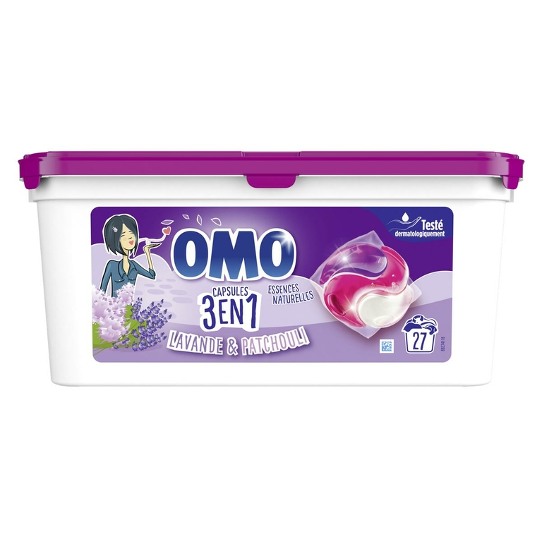 OMO LESSIVE CAPSULES LAVANDE & PATCHOULI Boite de 27 capsules Le