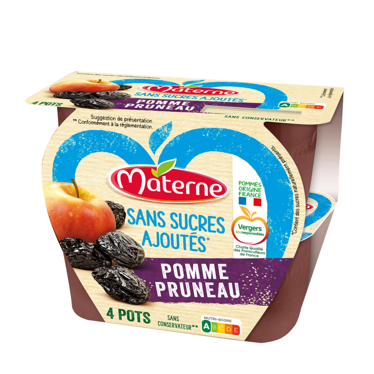 MATERNE COMPOTE POMME PRUNEAU SANS SUCRE AJOUTE 4 x 100g Compotes