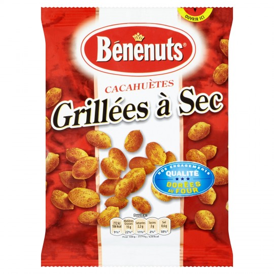 BENENUTS - CACAHUETES GRILLEES A SEC Paquet de 120g, 200g ou 320g -  Apritif et Chips/Cacahutes, Fruits secs et Pistaches - clic-shopping.com
