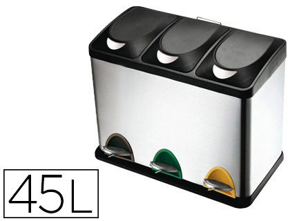 Poubelle de tri sélectif métal Q-Connect 3 compartiments 45 L vue 2