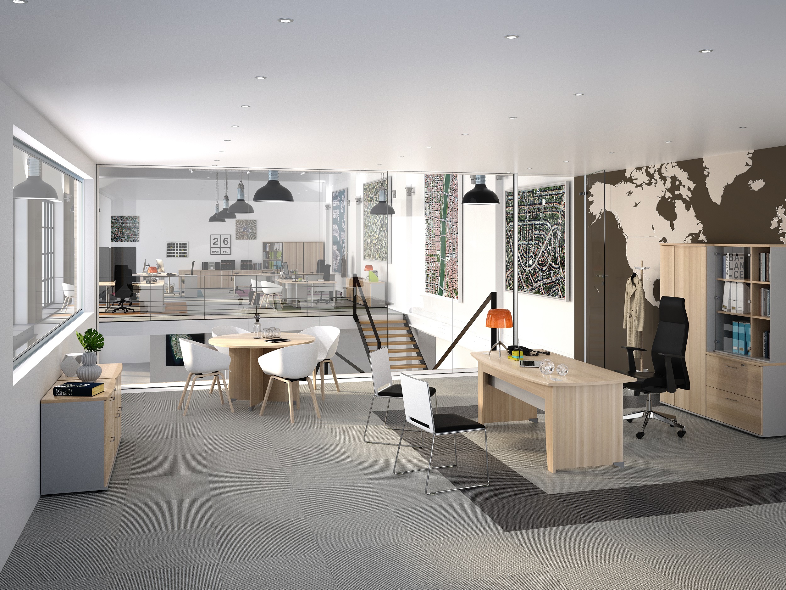 Mobilier de bureau Jazz+ hêtre ambré et gris météor Gautier Office en situation, vue 2