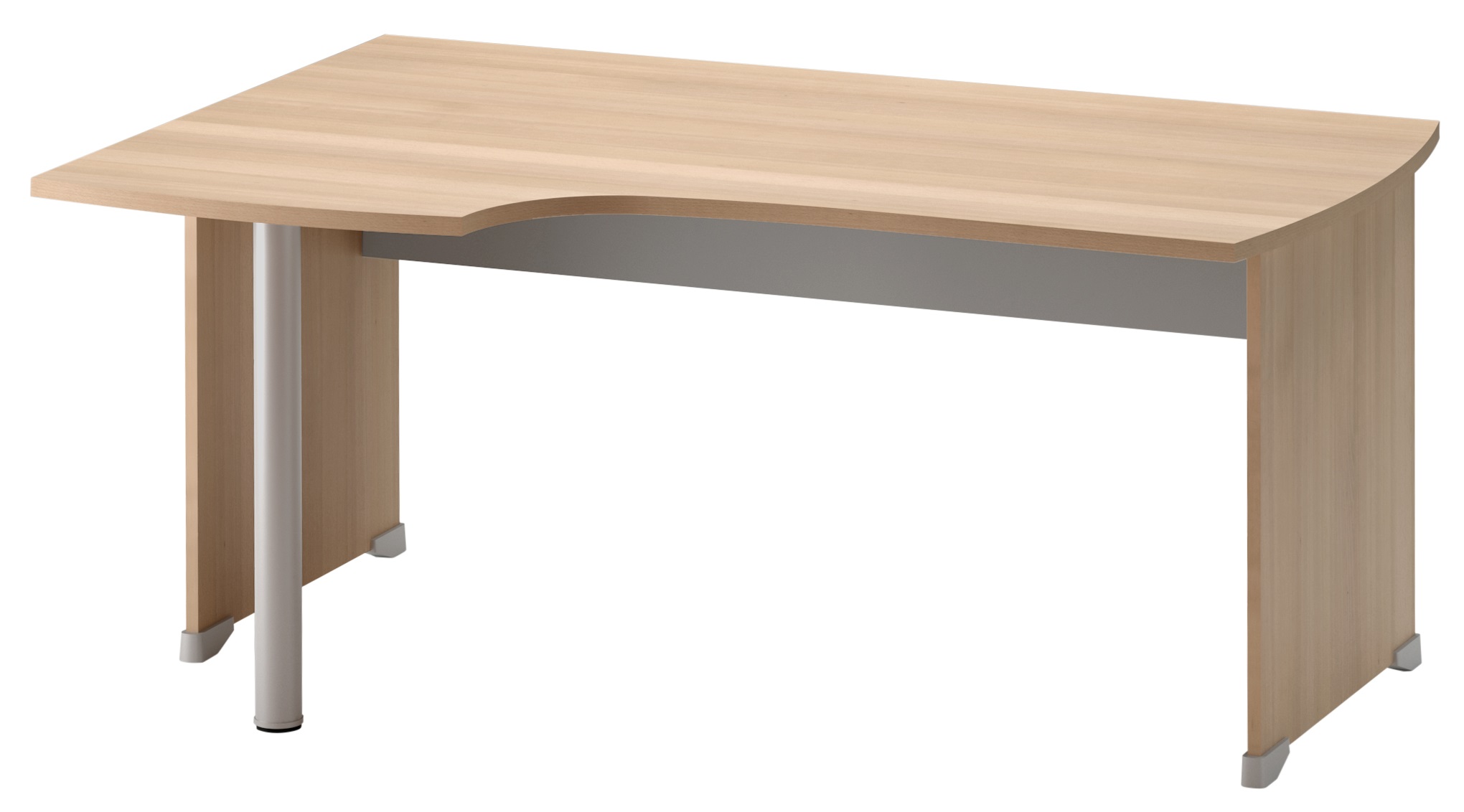 Plan compact gauche Jazz+ 160 cm pieds panneaux hêtre ambré et gris météor Gautier Office