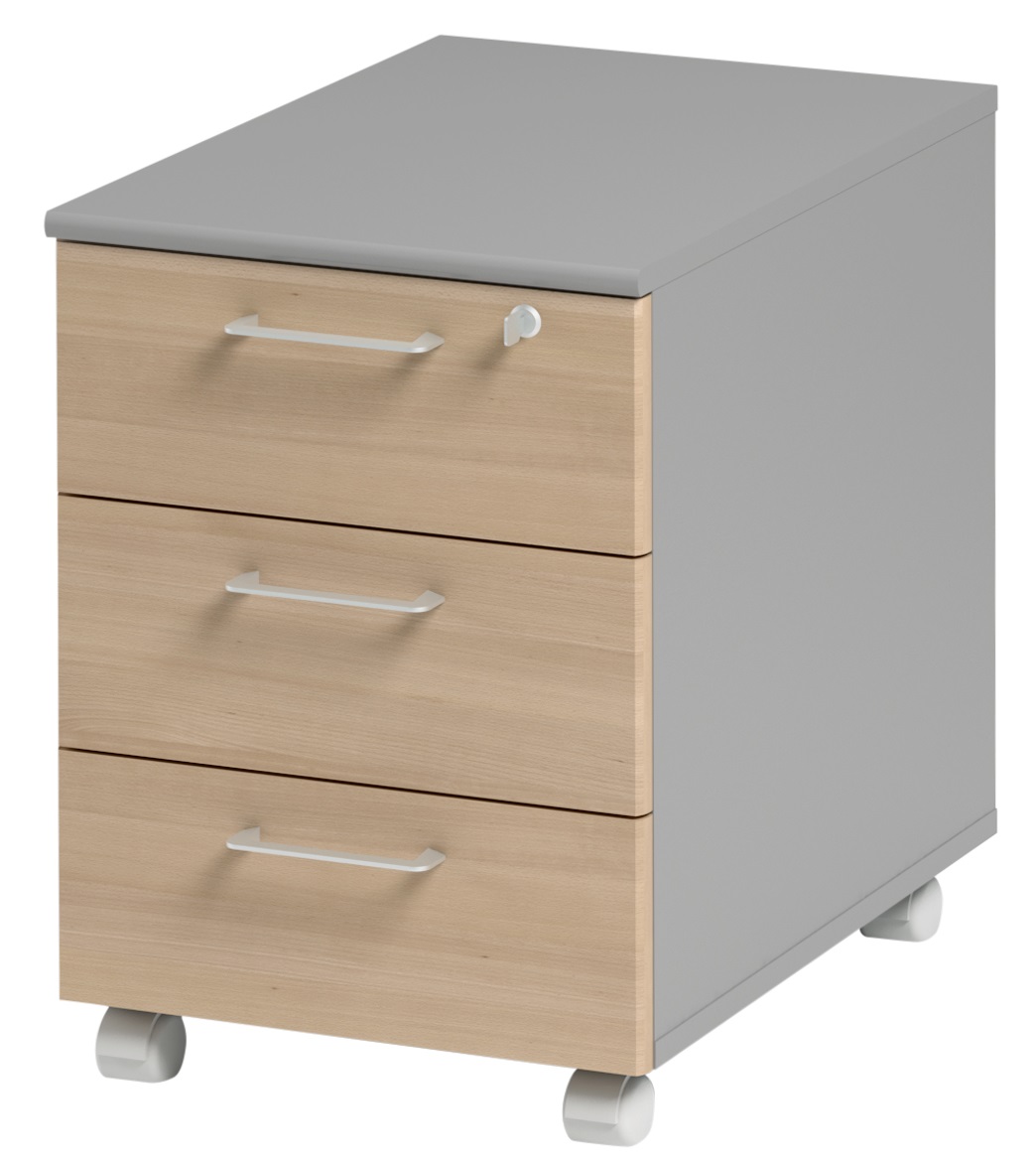 Caisson mobile 3 tiroirs Jazz+ hêtre ambré et gris météor Gautier Office