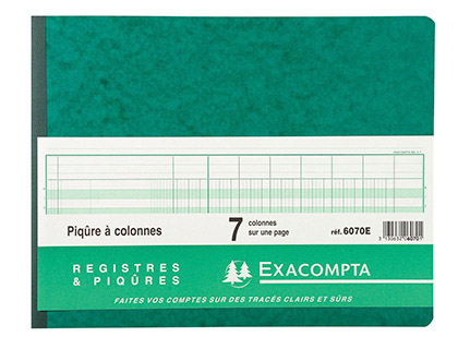 REGISTRE COMPTABLE 7 COLONNES SUR 1 PAGE 25x32cm