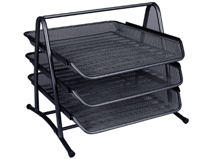 Set de 3 corbeilles à courrier Q-CONNECT métal maille noir