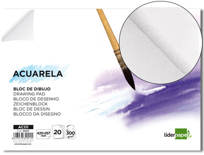 PAPEL ACUARELA LIDERPAPEL FOLIO 300G MINIPACK 6H