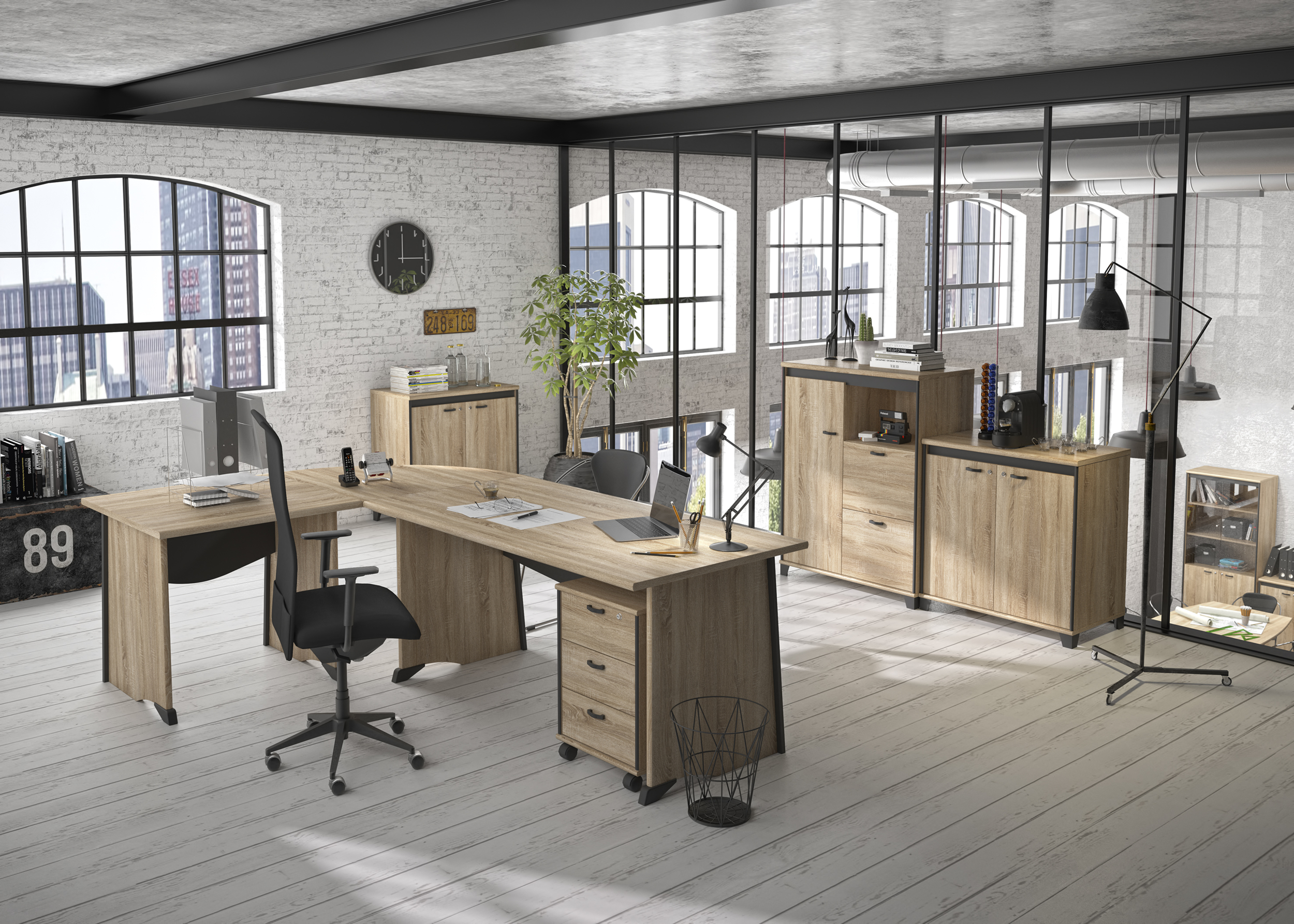 Mobilier de bureau Mambo chêne Sonoma noir Gautier Office en situation, vue 1