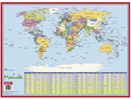 Sous Mains Cartonné Carte Du Monde