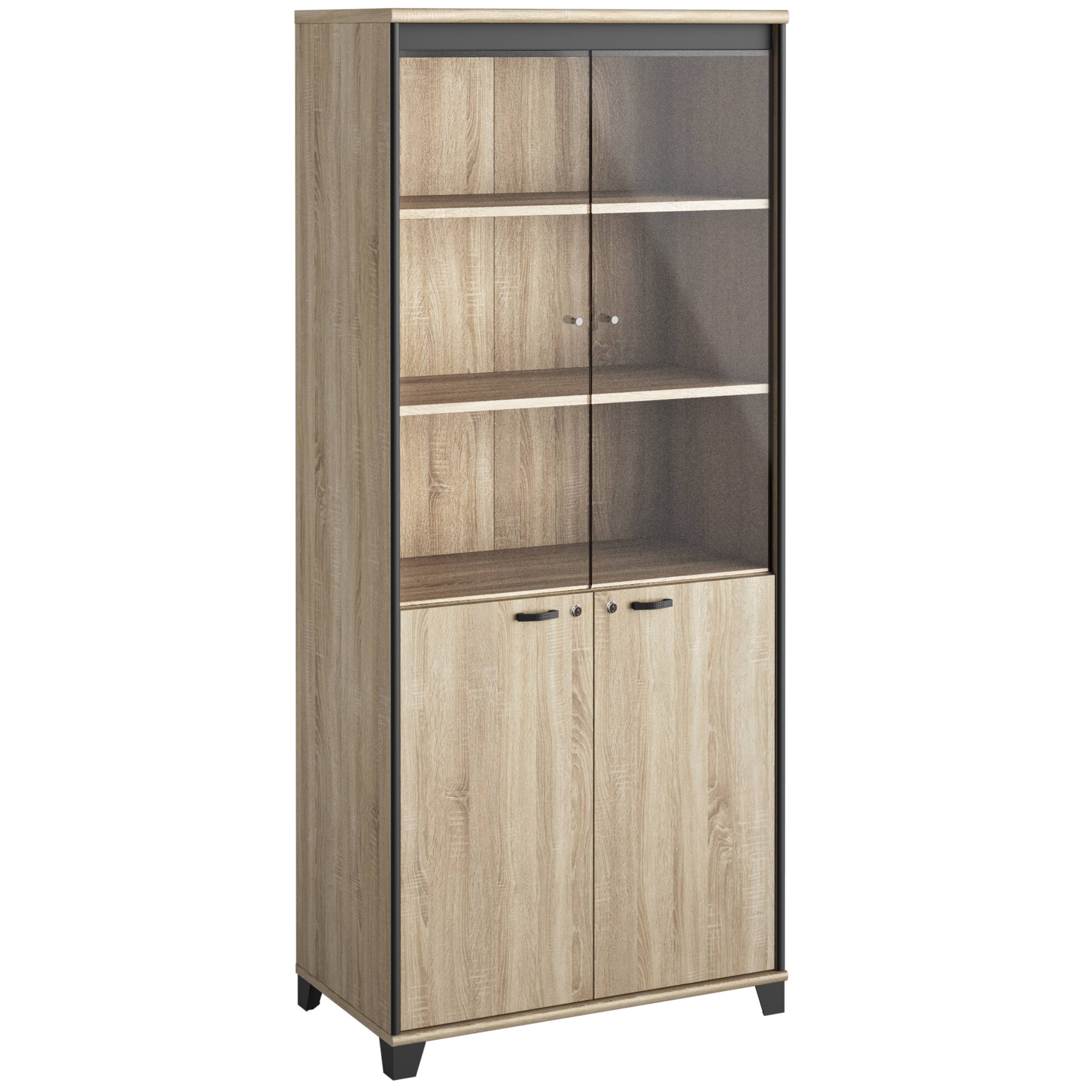 Armoire 2 portes vitrées 2 portes pleines Mambo chêne Sonoma noir Gautier Office