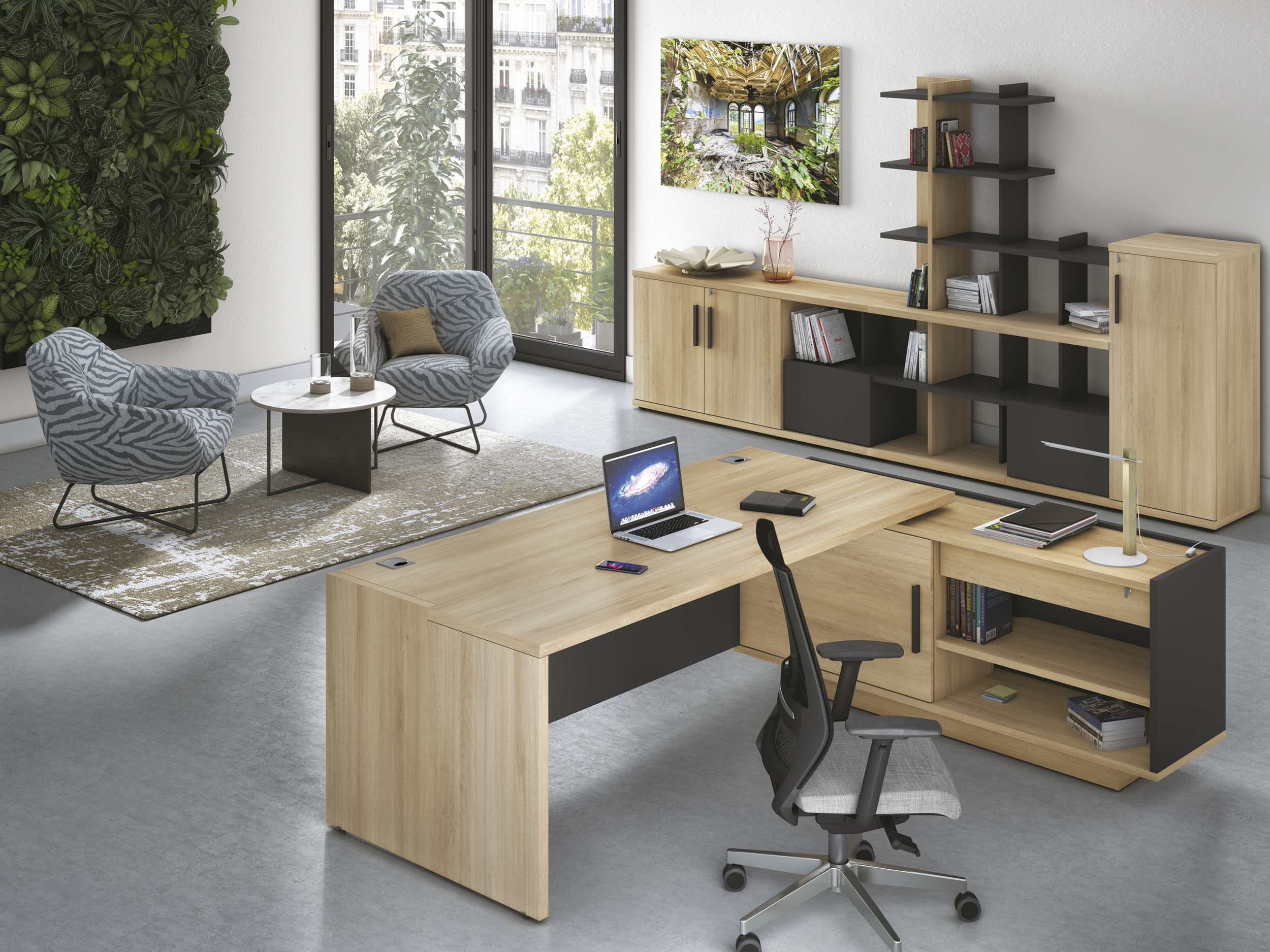 Gamme de mobilier de direction Brabant chêne du bocage anthracite Gautier Office