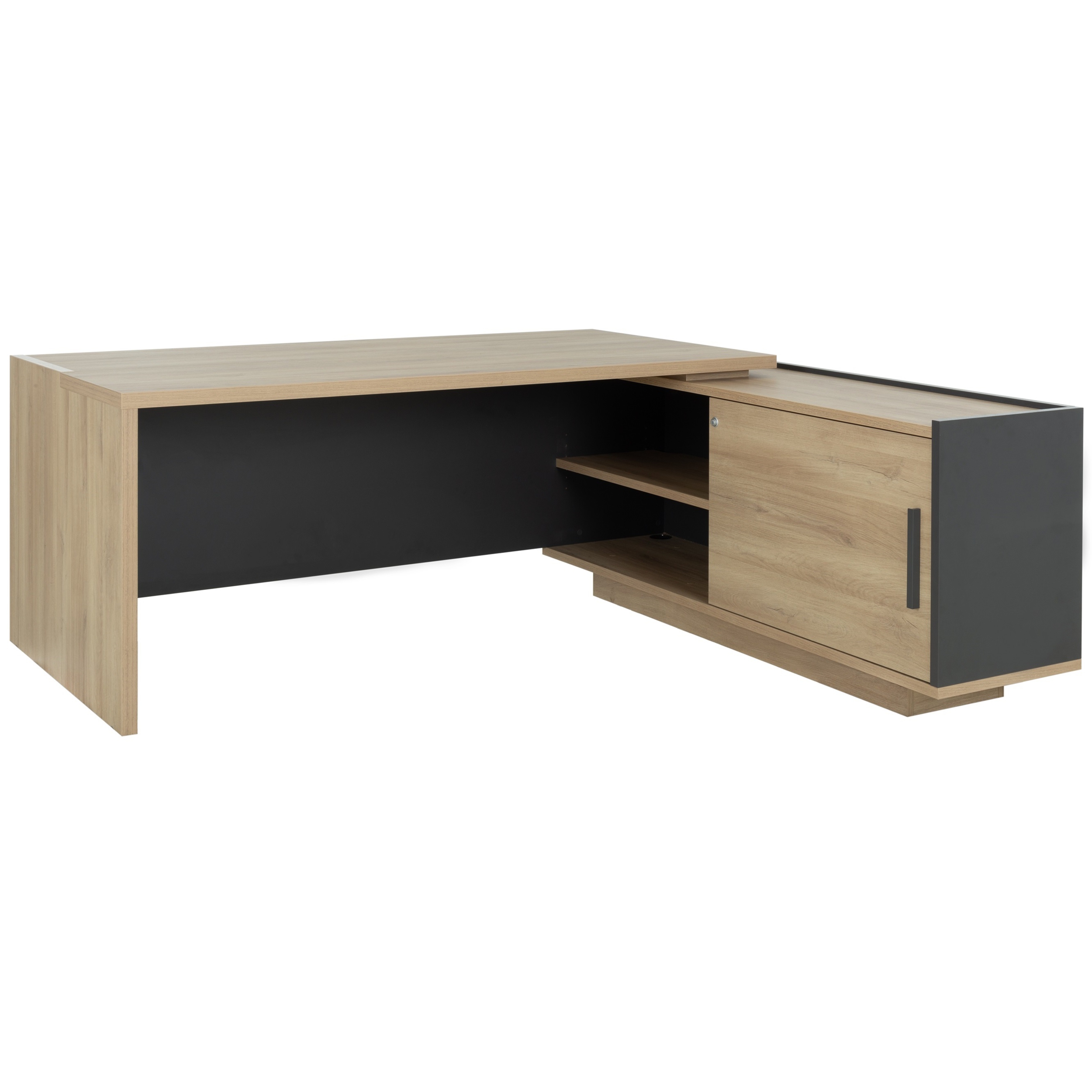 Bureau retour crédence droit Brabant 180 et 200 cm chêne du bocage anthracite Gautier Office, vue 1