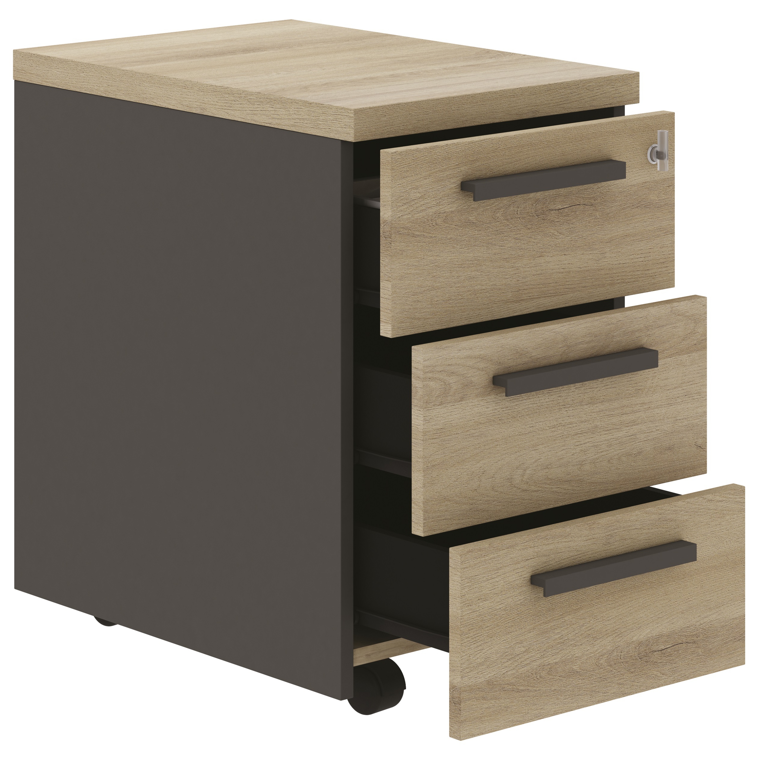 Caisson mobile 3 tiroirs Brabant 42 x 60 cm chêne du bocage anthracite Gautier Office, vue 1