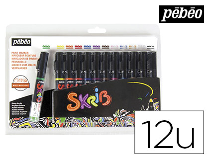 Marqueurs peinture acrylique Pébéo Skrib coloris classiques set de 12 vue 2