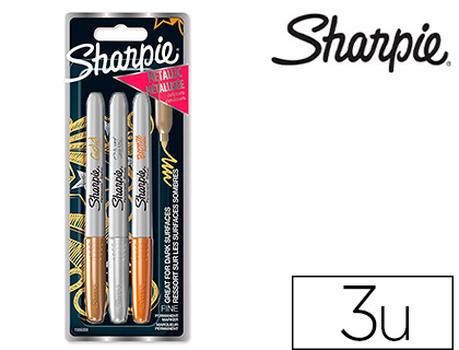 Marqueurs permanents Sharpie métalliques or argent bronze blister de 3 vue 2