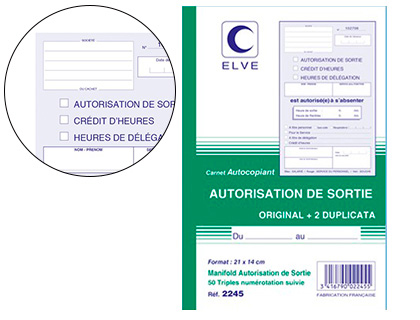 AUTORISATION DE SORTIE 50 TRIPLIS 21X14CM