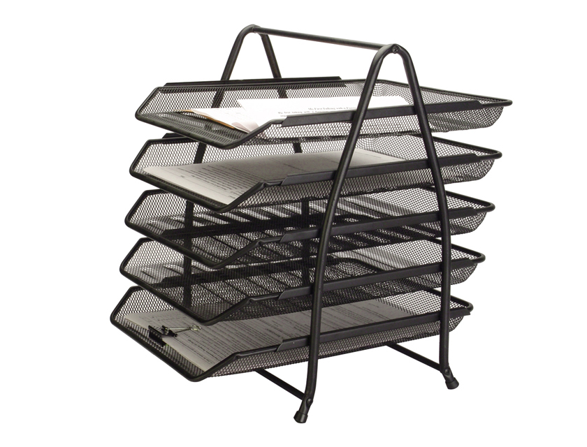 Set de 5 corbeilles à courrier Q-CONNECT métal maille noir
