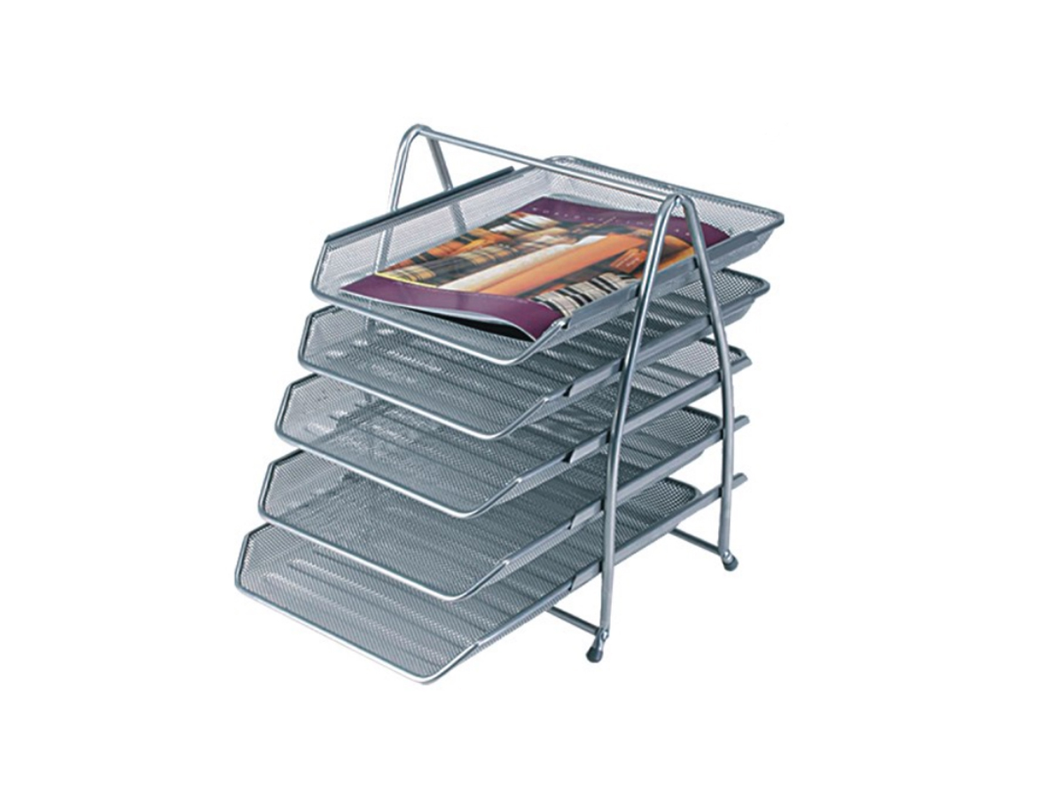 Set de 5 corbeilles à courrier Q-CONNECT métal maille gris