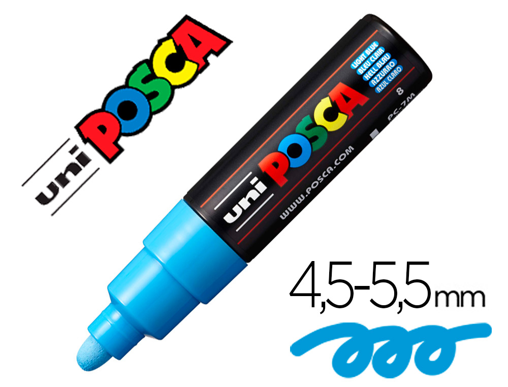 Marqueur Posca PC-7M pointe conique large bleu clair vue 2
