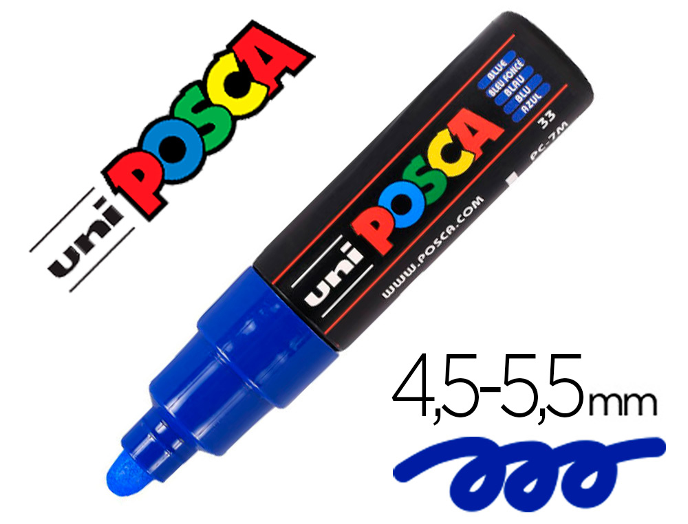 Marqueur Posca PC-7M pointe conique large bleu foncé vue 2