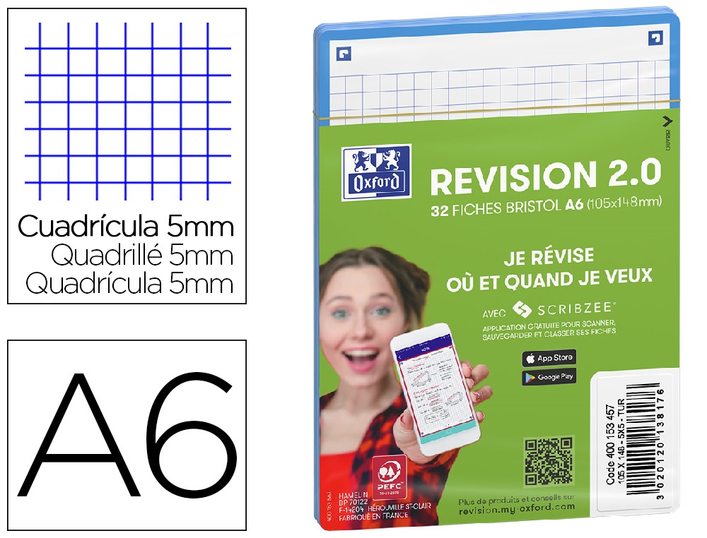 OXFORD Paquet de 32 Fiches Bristol revision 2.0 Non Perforées