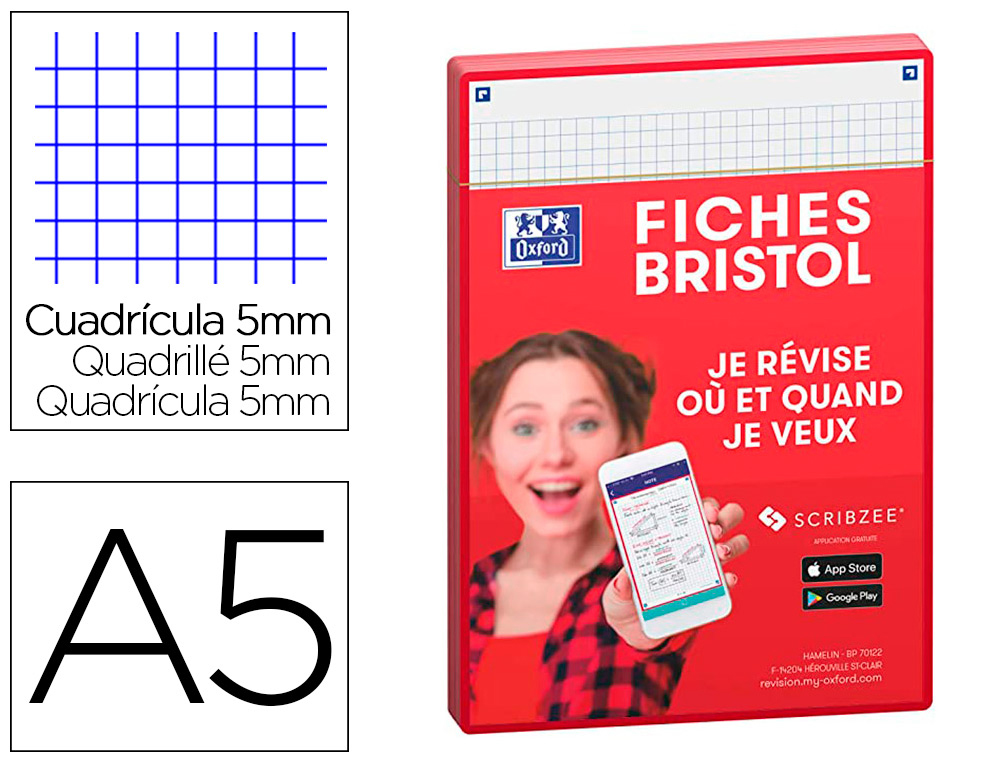 BLOC BRISTOL PERFORÉES 5X5 148X210MM ROUGE