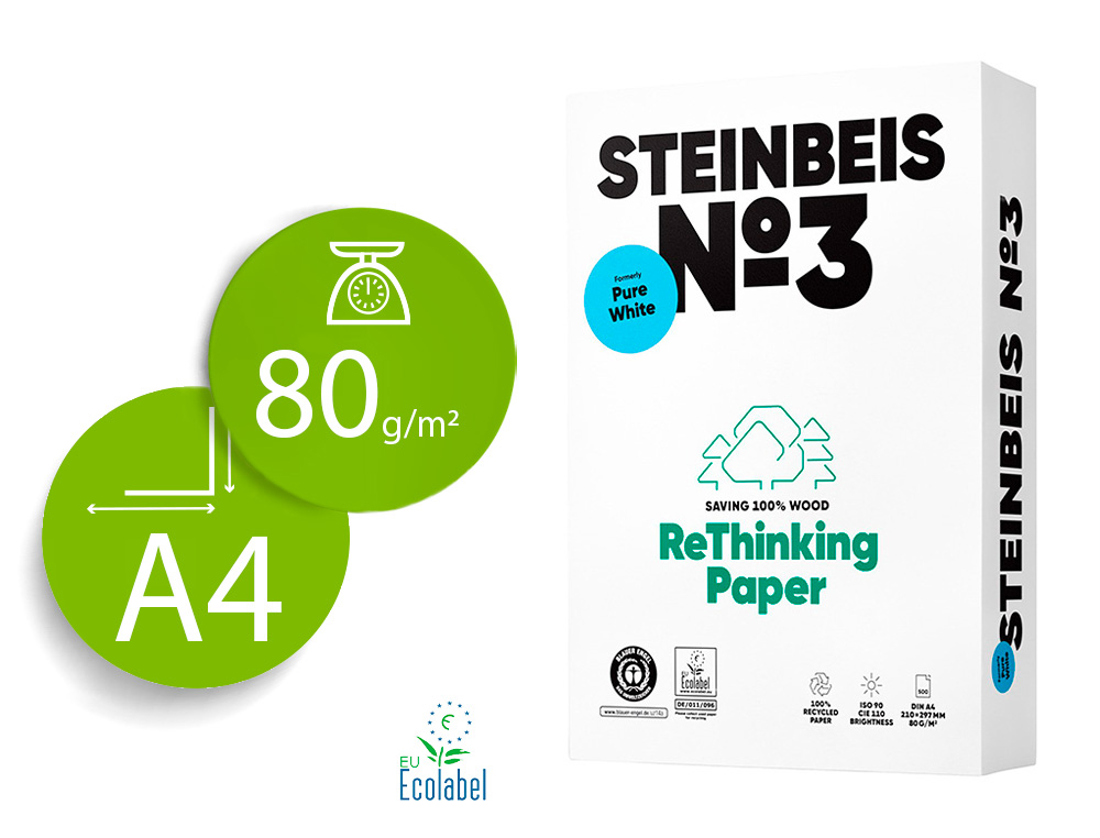 Papier recyclé Steinbeis N°3 A4 80 g blanc, ramette de 500 feuilles