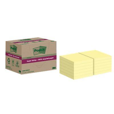 NOTES REPOSITIONNABLES RECYCLÉES SUPER STICKY JAUNE 76X76MM