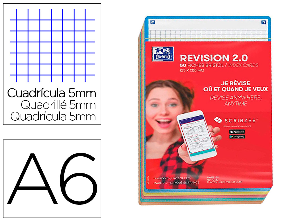 50 FICHES BRISTOL OXFORD PERFOREES 5X5 - 148X210MM BLANCHES
