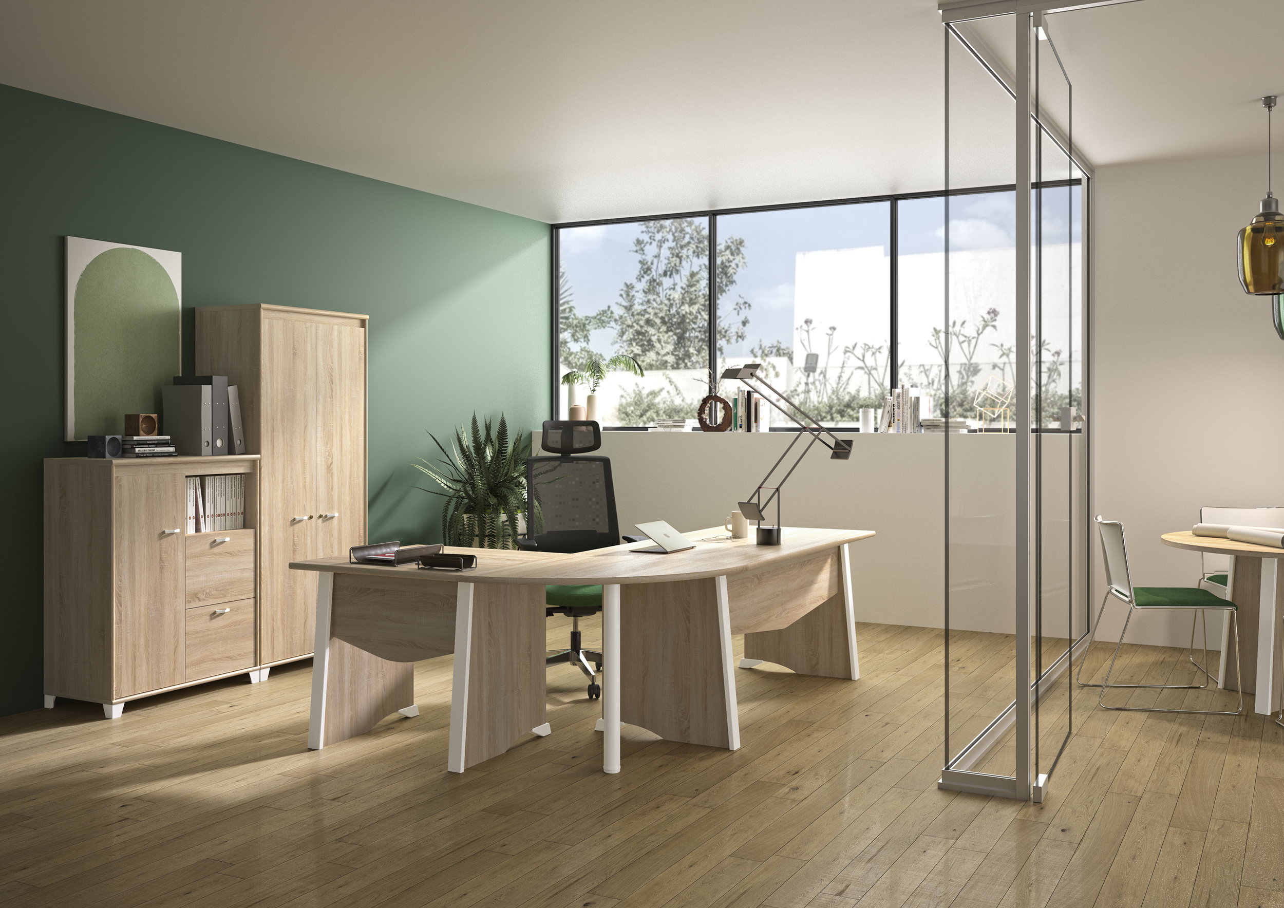Mobilier de bureau Mambo chêne Sonoma blanc Gautier Office en situation