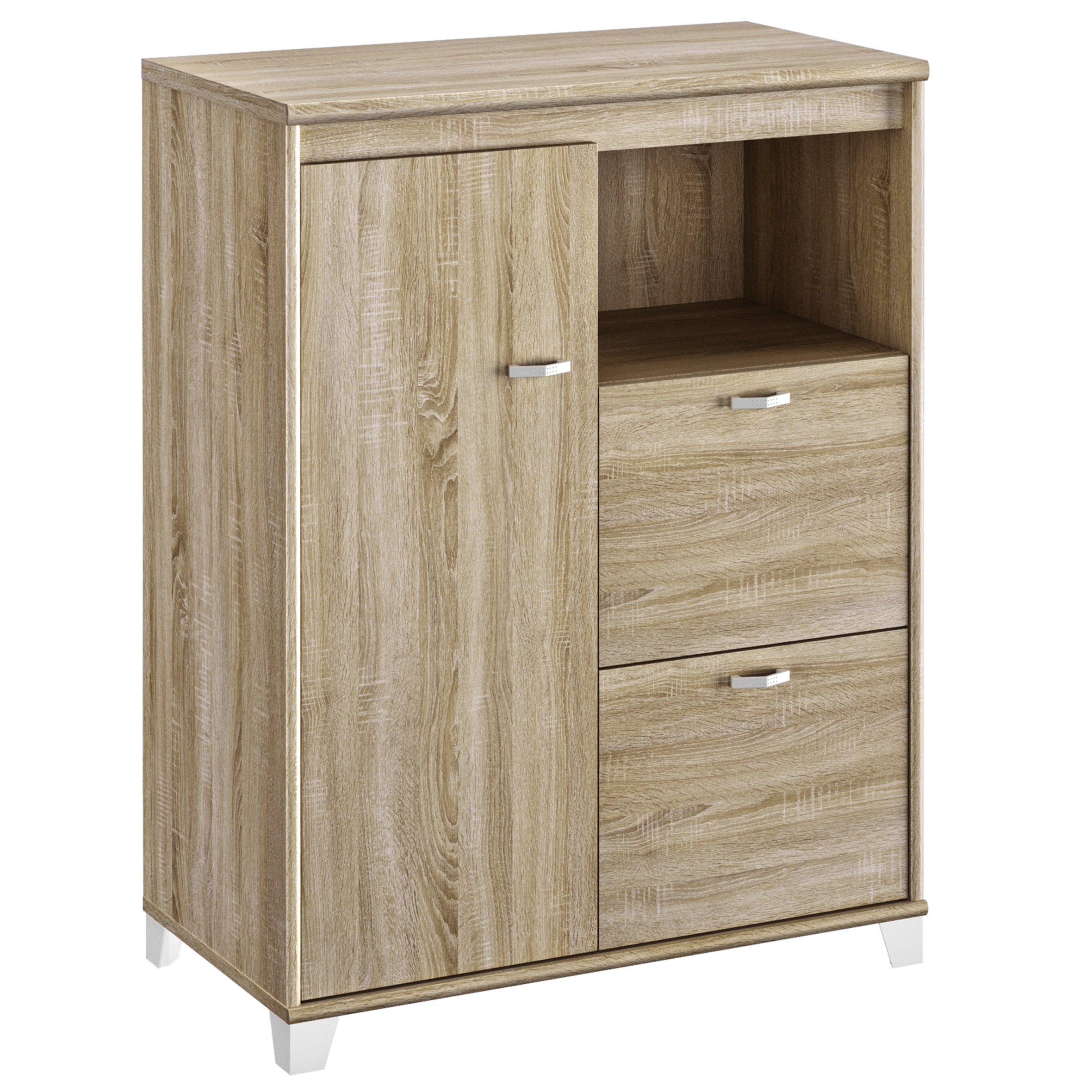 Rangement mi-hauteur 1 porte 2 tiroirs 1 niche Mambo chêne Sonoma blanc Gautier Office