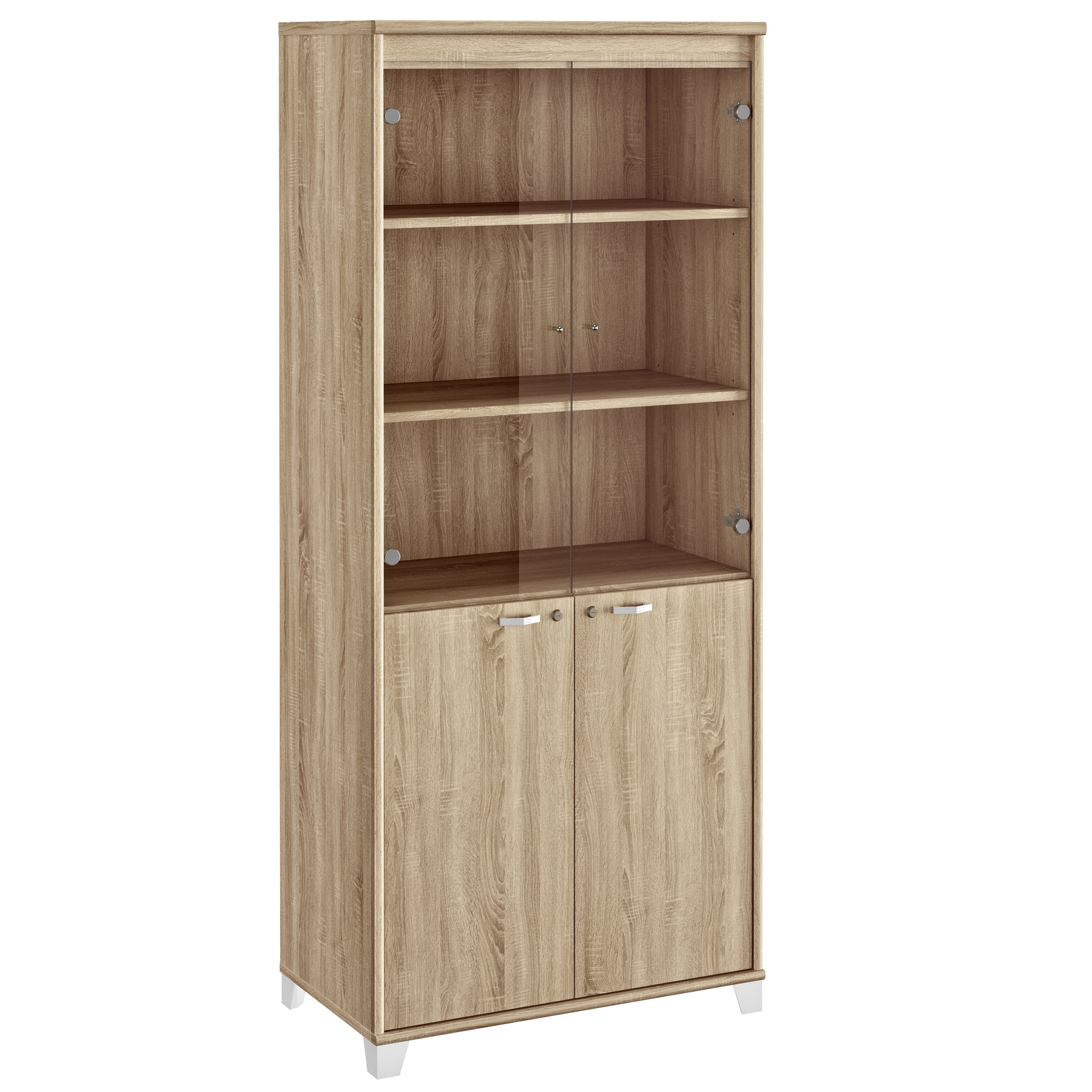 Armoire 2 portes vitrées 2 portes pleines Mambo chêne Sonoma blanc Gautier Office
