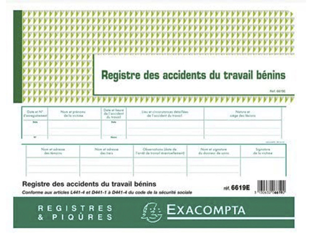 EXACOMPTA REGISTRE ACCIDENT DU TRAVAIL82963