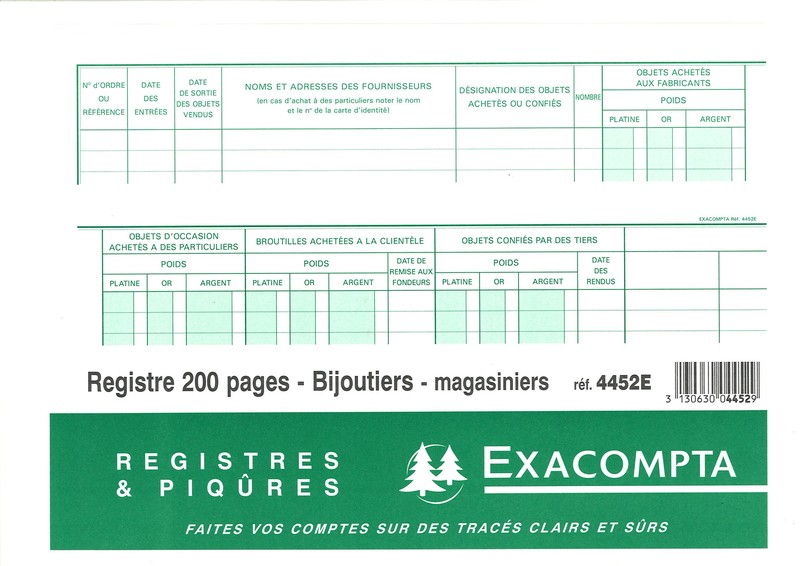 EXACOMPTA REGISTRE BIJOUTIERS MAGASINIERS29468