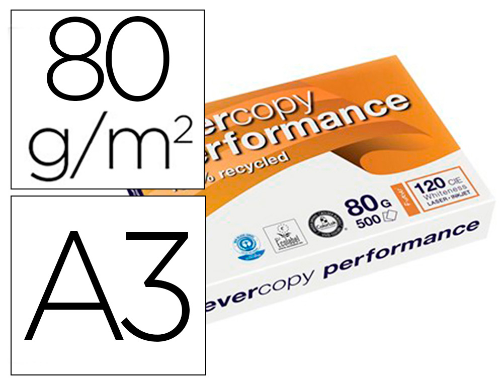 Papier recyclé Clairefontaine Evercopy Performance A3 80 g blanc, ramette de 500 feuilles