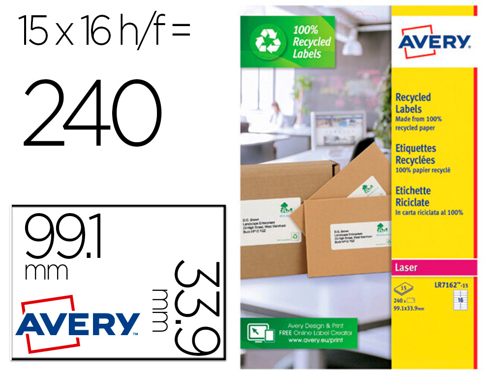 AVERY ETIQUETTES LASER RECYCLEES 164698