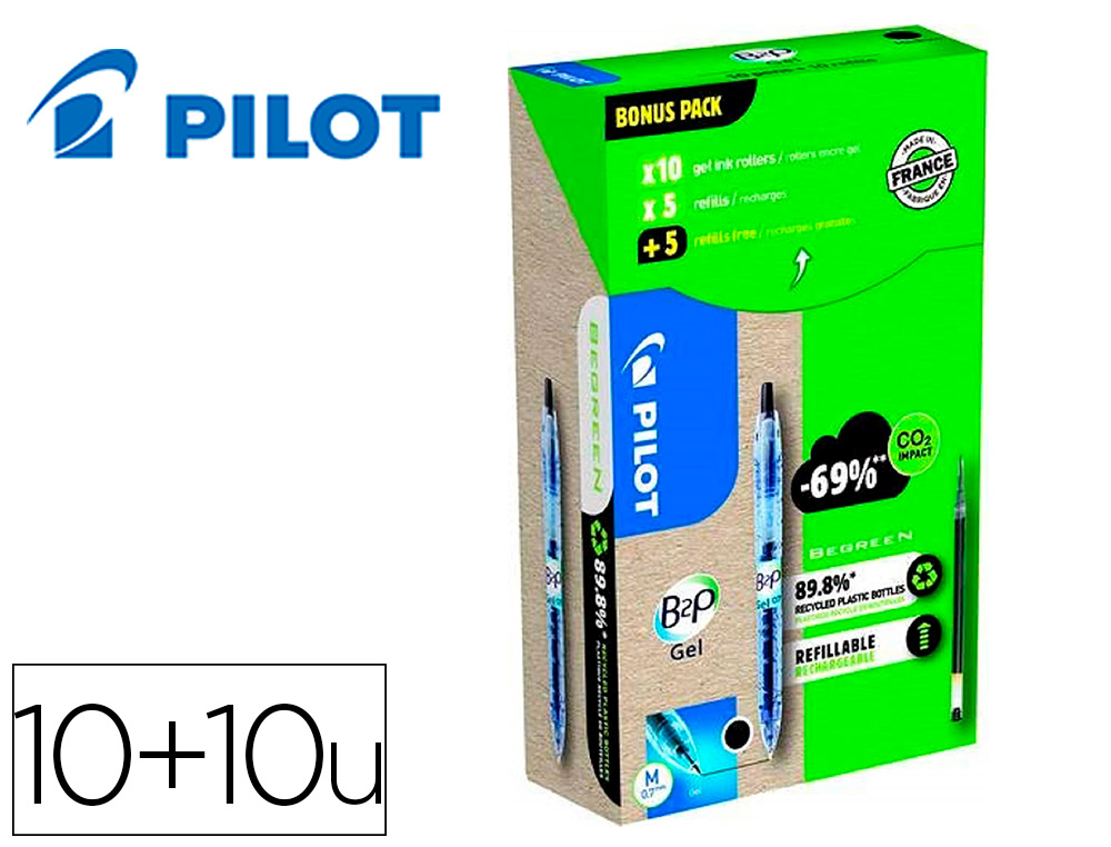 STYLO BILLE B2P ECOBALL NOIR PACK 10 STYLOS + 10 RECHARGES