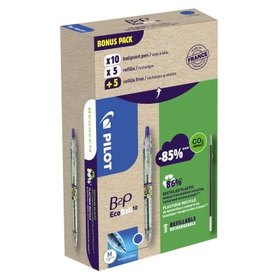 STYLO BILLE B2P ECOBALL BLEU PACK 10 STYLOS + 10 RECHARGES