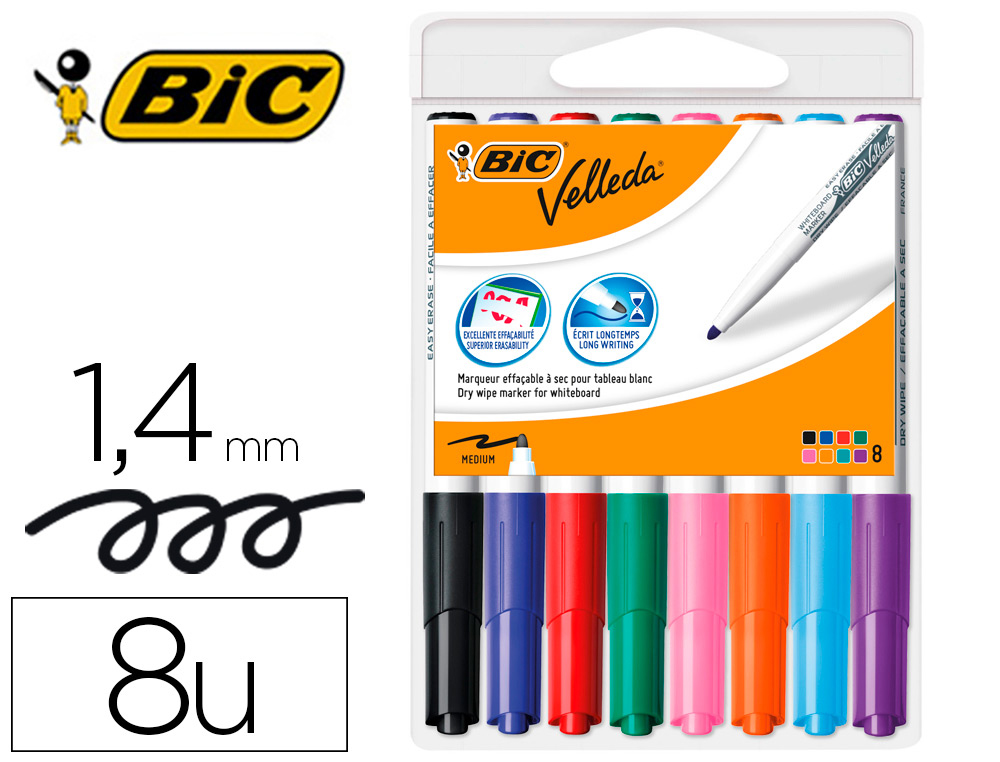 Marqueurs effaçables BIC Velleda 1741 assortis pochette de 8 vue 2